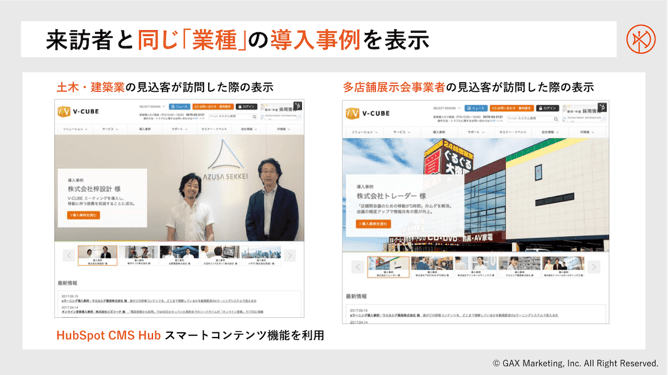 来訪者と同じ業種の導入事例を表示