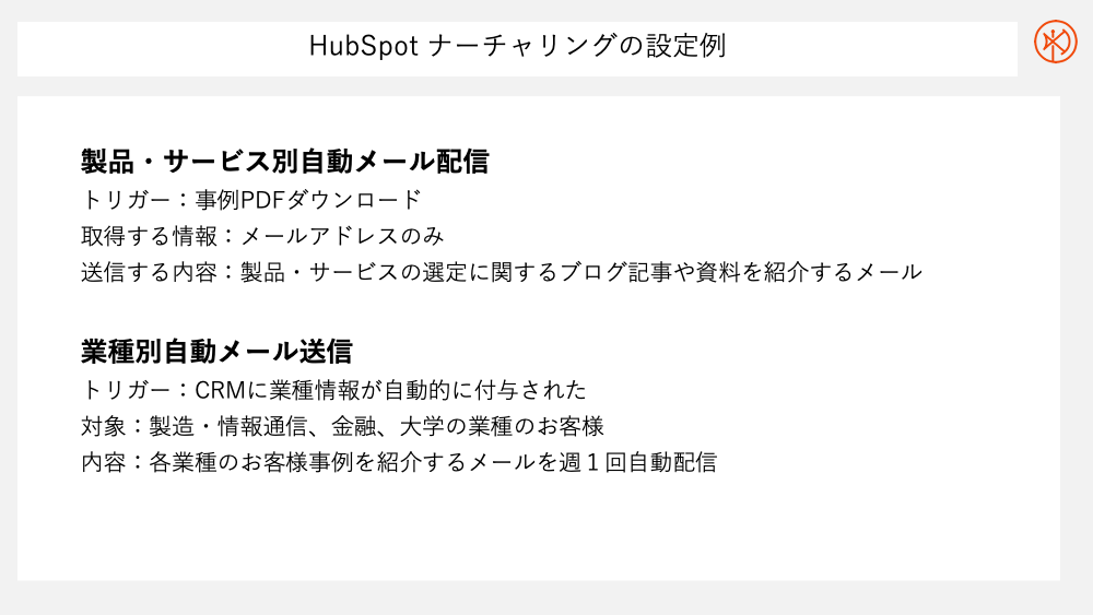 HubSpotを活用した導入事例PDFをダウンロードされた方へのナーチャリング（例）