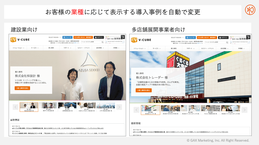 お客様の業種に応じて表示する導入事例を自動で変更